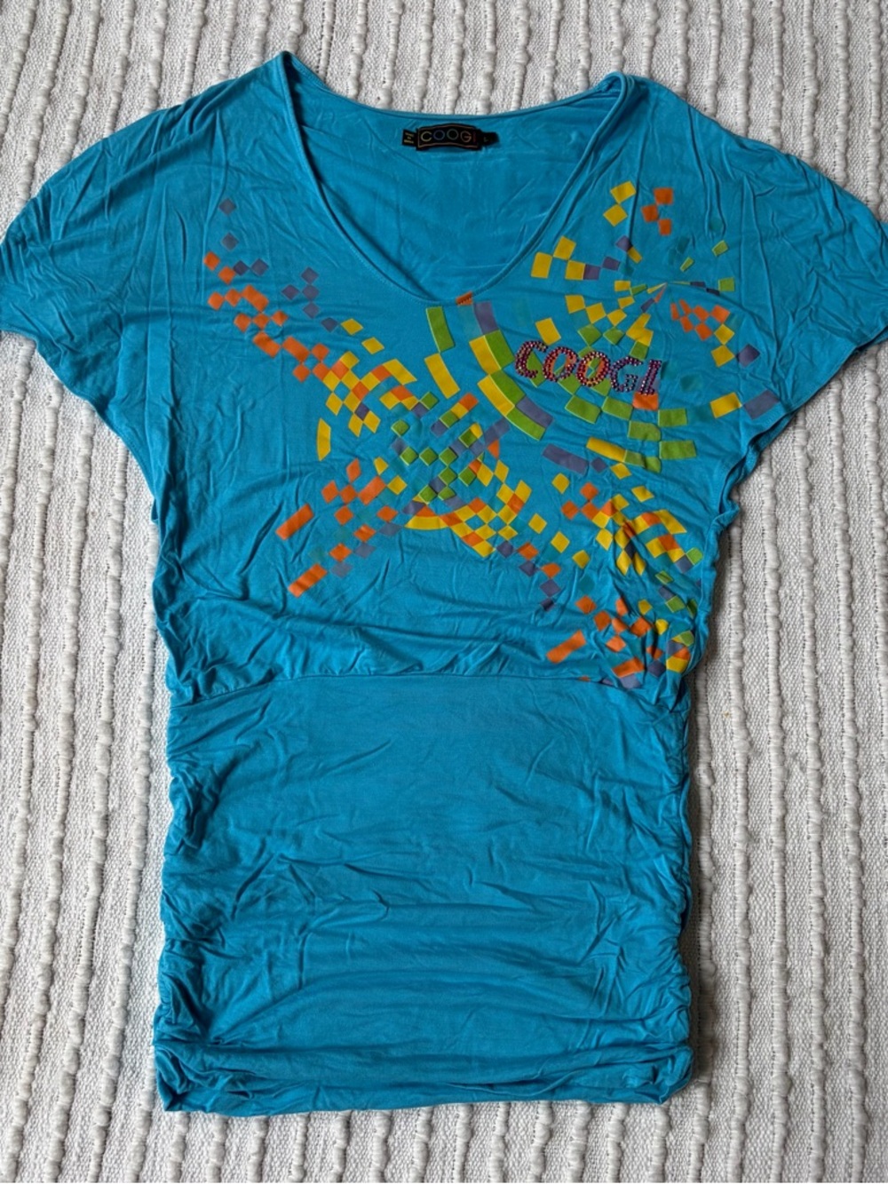 COOGI 1980s Blue Retro Velvet Gem Bodycon Dress Size M-L